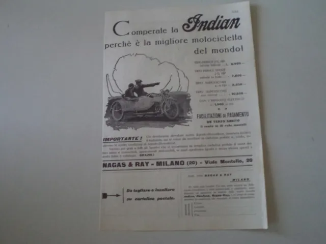advertising Pubblicità 1927 MOTO INDIAN TIPO PRINCE/SUPERSCOUT/SIDECAR