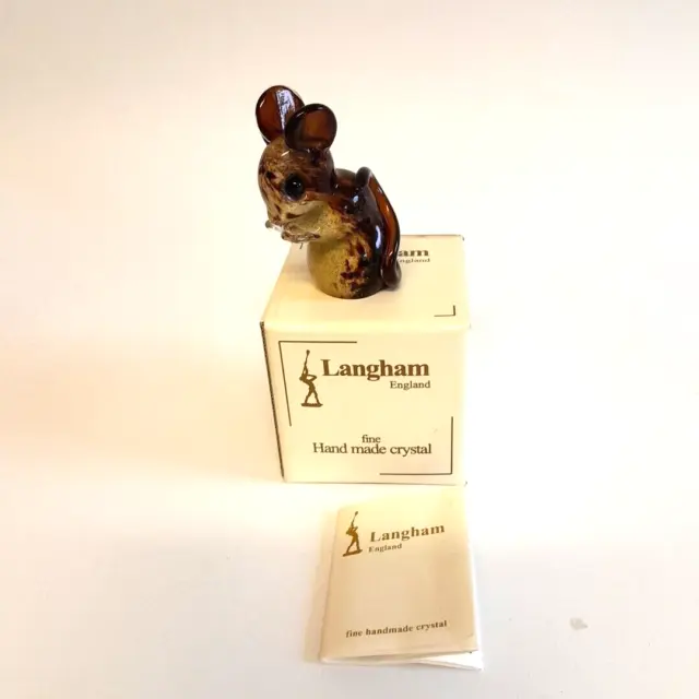 Langham Glass Fine Hand made Crystal Small Brown Mouse Signed