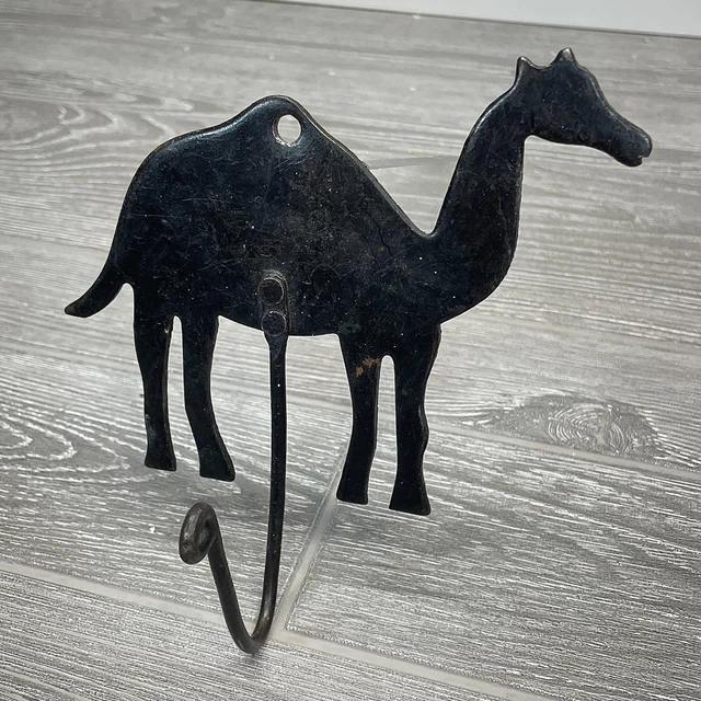 Vintage Indian Black Iron Single Camel Coat Key Wall Hook Decor Organizer