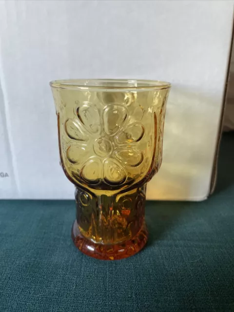 Vintage Libbey Country Garden Amber Drinking Glass Juice Tumbler