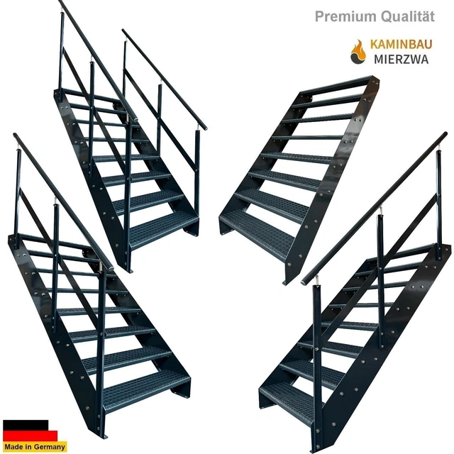 Premium Treppe 8 Stufen Anthrazit Breite 60-140cm H:152cm Außentreppe Geländer
