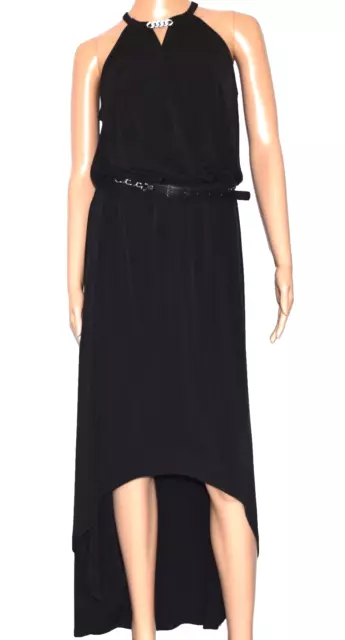 NWOT Michael Kors Black Hi-Low Belted Faux Wrap Elastic Waist Maxi Dress Size S