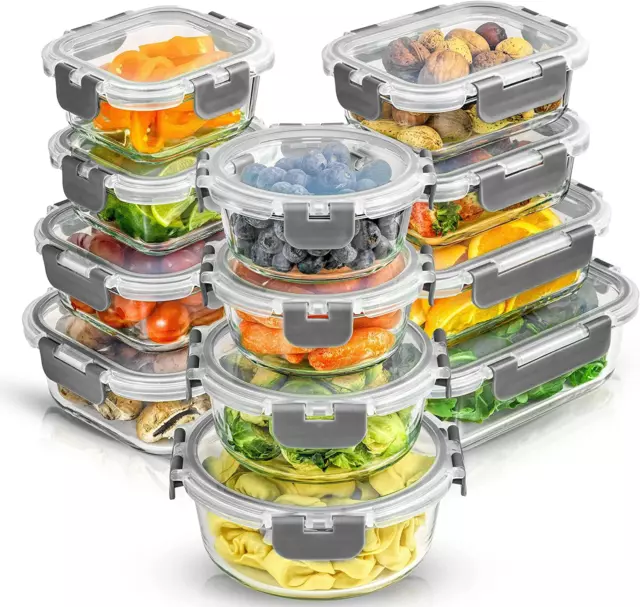 Joyful 24Pc Borosilicate Glass Storage Containers with Lids. 12 Airtight, Freeze