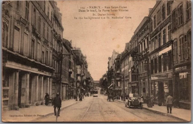 Vintage 1910s NANCY, France Postcard ST. DIZIER STREET / St. Nicholas Gate View