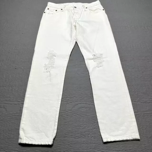 Levis 501 CT Jeans Womens 29X27 White Distressed Customized Tapered Ankle Button