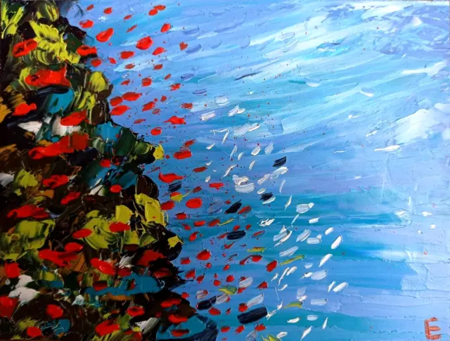 Mundo submarino peces corales arte paisaje marino pintura original obra de...