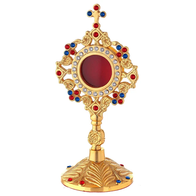 Reliquiario rose ottone dorato cristalli 20 cm