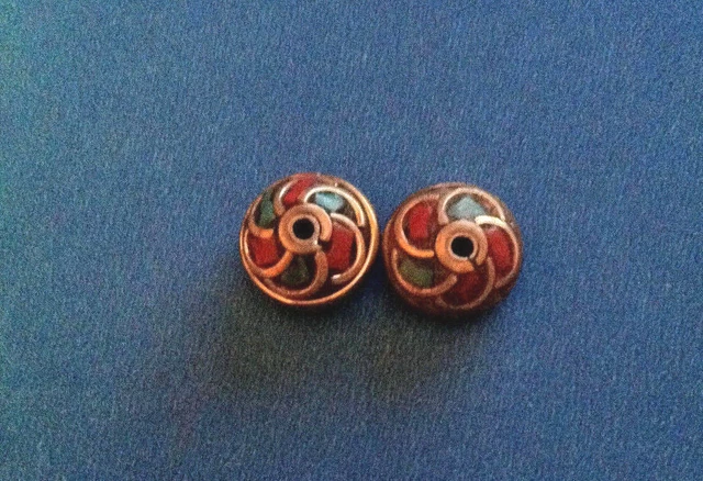 2 disc shape design with brass coral turquoise color, Tibetan Nepalese Beads