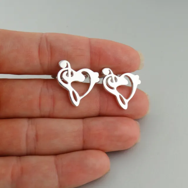 Treble Clef Bass Clef Heart Cuff Links - 925 Sterling Silver - Music Toggle Back