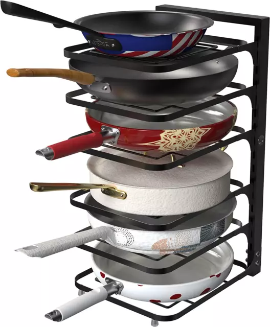 6-Tier Multifunctional Adjustable Pan & Pot Rack for Cabinet, Countertop Organiz