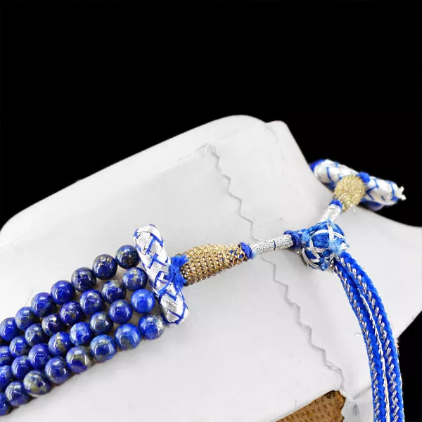 Atemberaubende Top Klasse 417,50 Cts Natürliche 4 Stränge Lapislazuli Perlen Halskette (Rs) 3