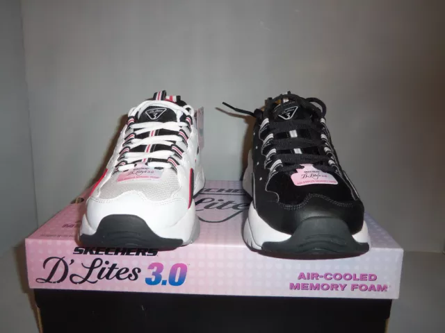 WOMENS SKECHERS D'LITES 3.0 Wavy Zenway Suede Black White Shoes