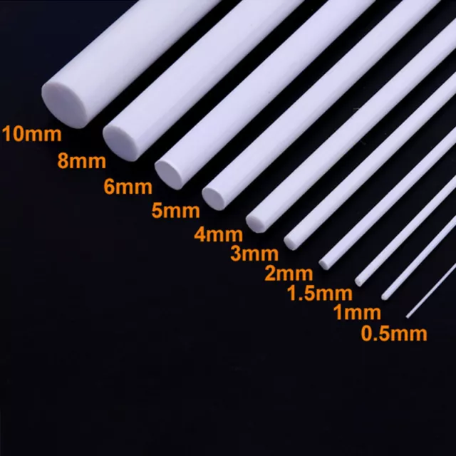 1mm - 15mm ABS Styrene Plastic Round Rod Bar Strip Modelling 250mm Length