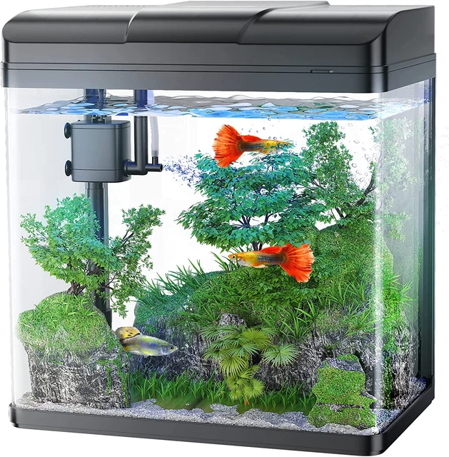 Small Betta Fish Tank, Gallon Aquarium mini water Bowl, cube LED Light & Filter
