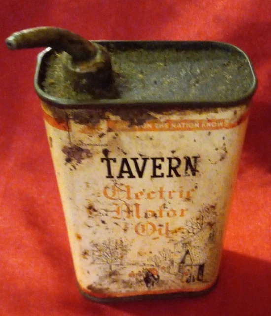 ORIGINAL VINTAGE TAVERN Electric Motor Oil Can tin Mobil Socony-Vacuum ...