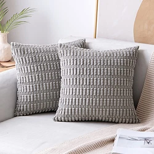 Pack of 2 Corduroy Decorative Throw Pillow Covers 18x18 Inch Soft