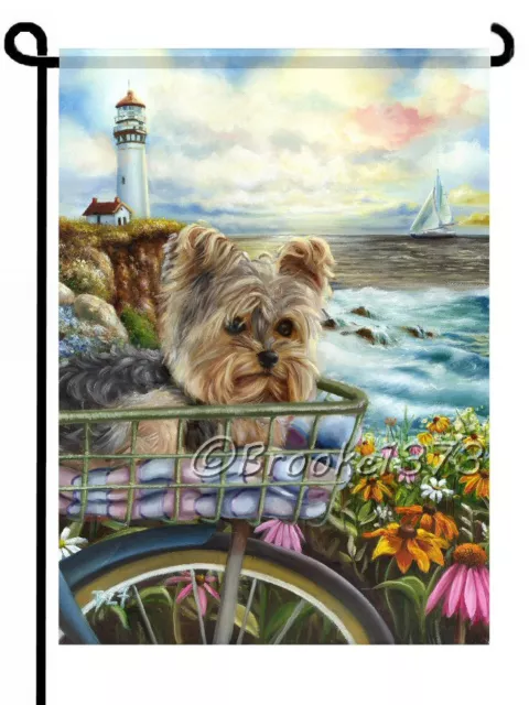 YORKIE painting Dog art GARDEN FLAG Yorkshire Terrier puppy basket LIGHT HOUSE