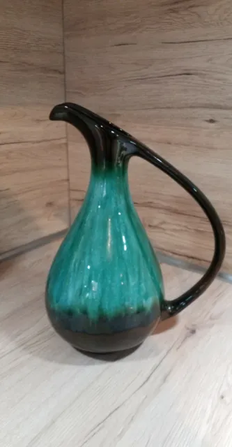 Stylish Vintage Blue Mountain Pottery Pitcher Green Black Drip Glaze 26  cm Tall