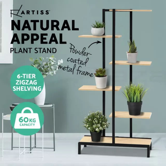 Artiss 6-tier Indoor Outdoor Metal Wood Plant Stand Garden Shelf Garden Display