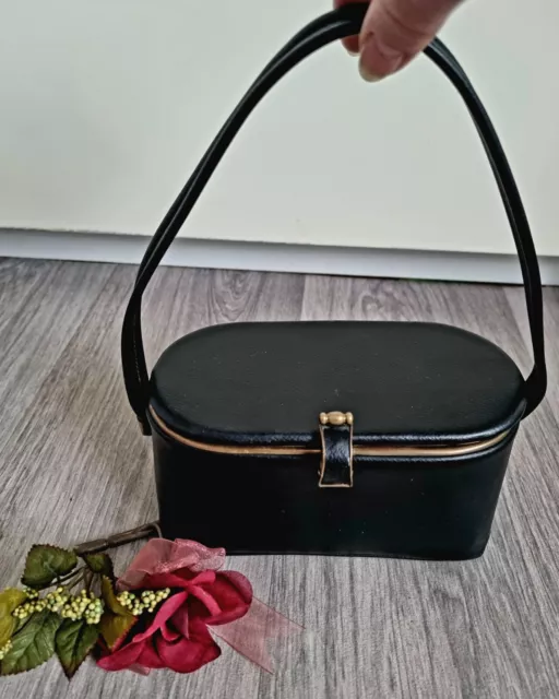 Vintage Rarität 1950er Elegante Abendtasche Handtasche echt Leder Schwarz