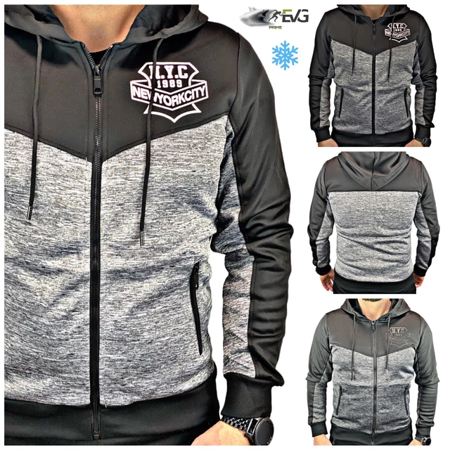 Outfit Felpa Uomo Aperta Tessuto Tecnico Slim Fit Cappuccio Invernale Tasche Evg