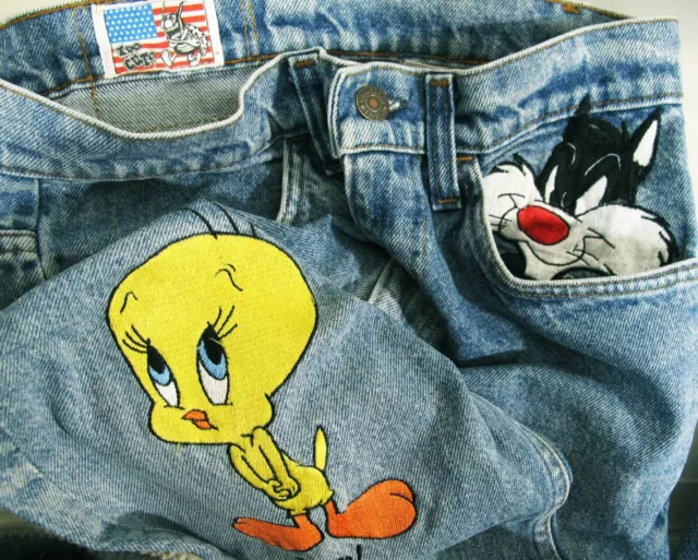 HOT VTG 80s LEVI'S 519 TOO CUTE LOONEY TUNES TWEETY PATCH Jeans 30x29 *Fit 27x28