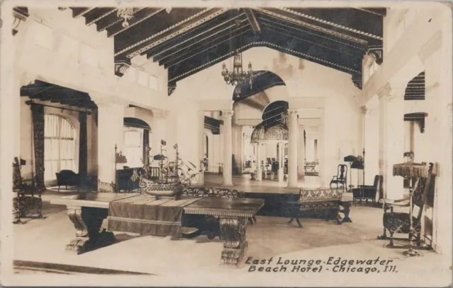RPPC Postcard East Lounge Edgewater Beach Hotel Chicago IL 1924