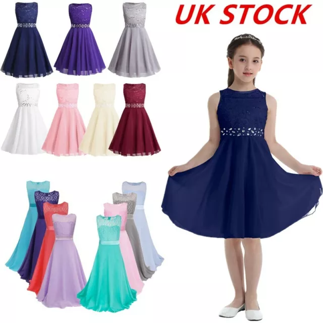 UK Kid Girls Lace Chiffon Flower Princess Pageant Wedding Bridesmaid Party Dress