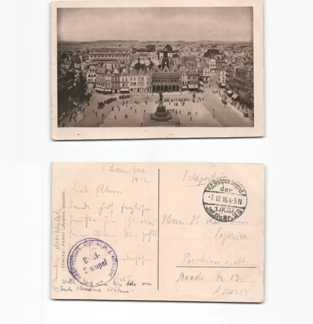 (b80223)   Ansichtskarte St. Quentin 1916 nach  Parchim, Stempel Inf. Rgt.