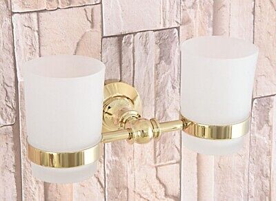 Gold Color Brass Wall Mounted Bathroom Wall Mount Toothbrush Holder Glass Cup