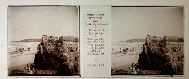 BIARRITZ BEACH HOTEL PALAIS GLASS PLATE 45x107 STEREOSCOPIC VERASCOPE RICHARD