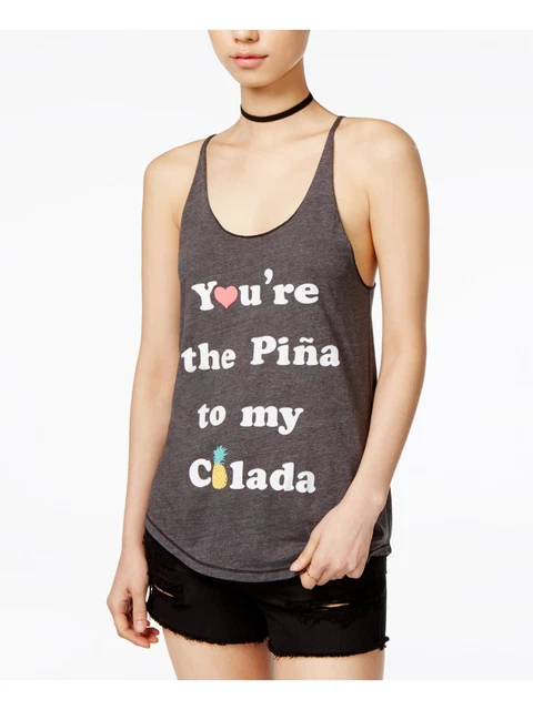 JUNK FOOD Womens Gray Pina Colada Sleeveless Scoop Neck Top Size: XS