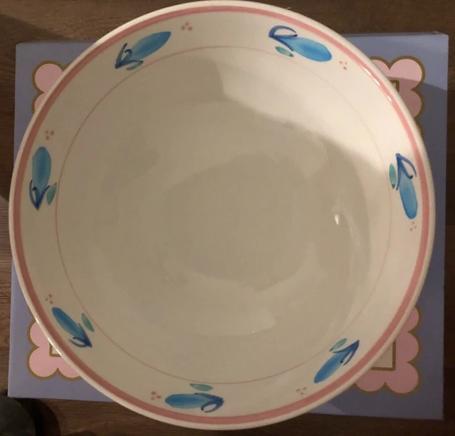 Caleca Italian Pottery Large Serving Bowl 12" Hand Painted Pink Garland  Floral