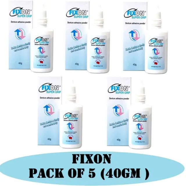 Fixon Super Grip Powder - Denture Adhesive Powder - 40gm pack of 5 powder