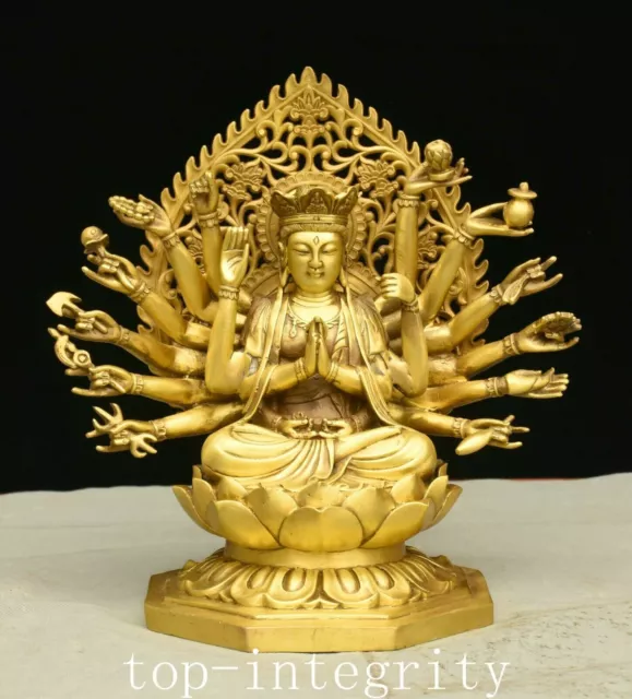 10'' Old Pure Bronze 1000 Arms Avalokiteshvara Goddess Kwan-yin Guanyin Statue