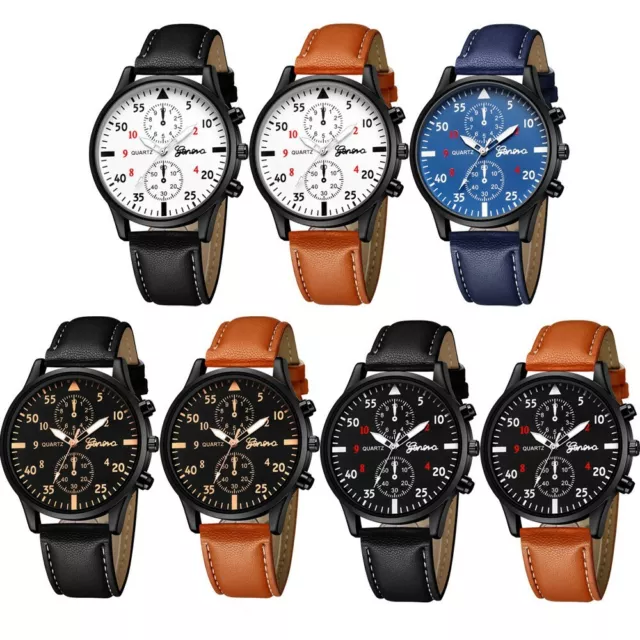 Men's Military Leather Date Quartz Analog Army Casual Dress Wrist Watches Gifts