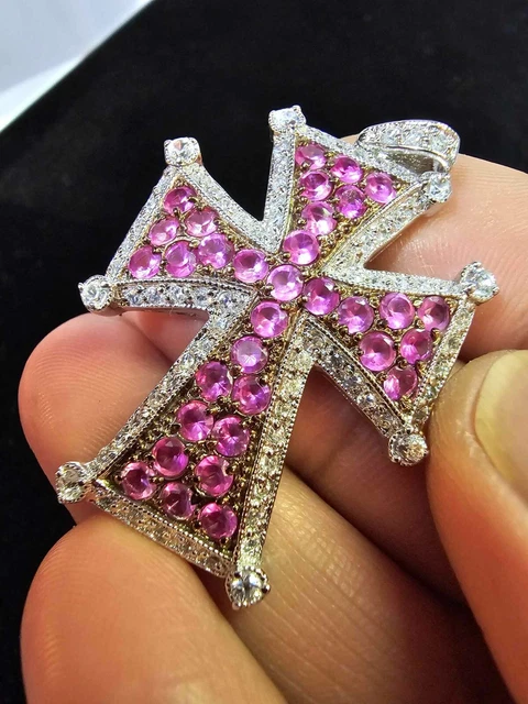 Croix Pendentif En Argent Sterling 925 - Sertie De 10 Saphirs Calibrés - Neuf Sans Emballage