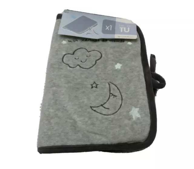 Kitchoun protège-carnet de santé gris velours motif nuage lune étoiles
