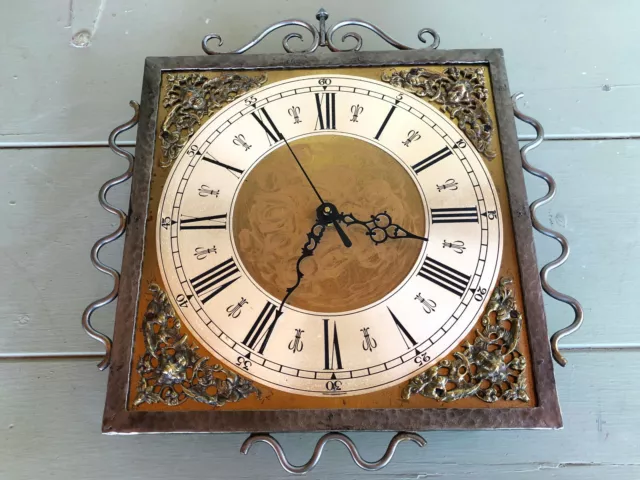 VTG MODERNIST Hand Hammered Pewter-Colored Wrought Iron Wall Clock NEW MOVEMENT 2