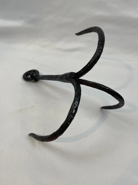 Primitive Antique Vtg Blacksmith forged wrought iron early hook 3 fork 3369 2