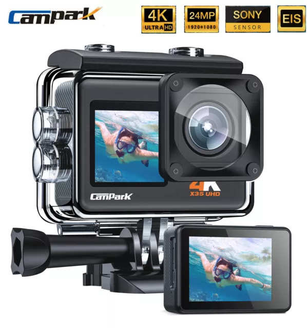 Campark 4K Sony Sports WIFI Aktion Cam 24MP Dual Screen EIS  Unterwasserkamera