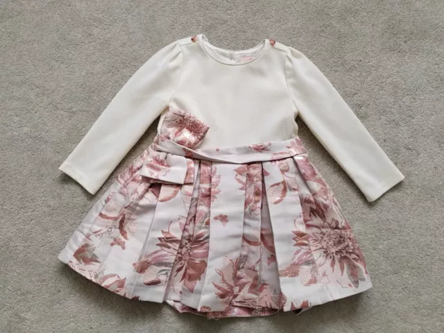 Ted Baker Baby Girl occasion Dress white Rose Pink Floral Bow 12-18 M