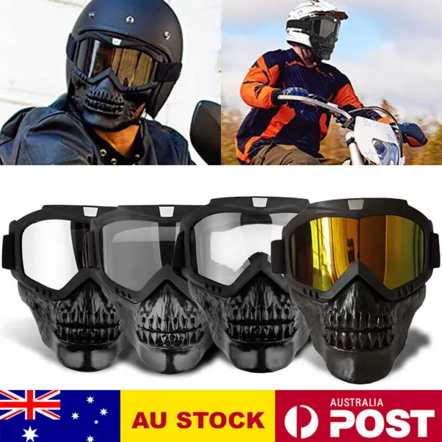 Motorcycle Goggles Skull Face Mask Modular Wind Shield Detachable Riding Eyewear