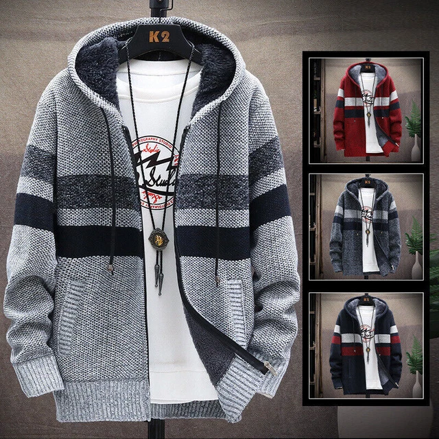 Winter Mens Thick Warm Fleece Lined Hooded Hoodie  Zip Up Coat Jacket Sweatshirt