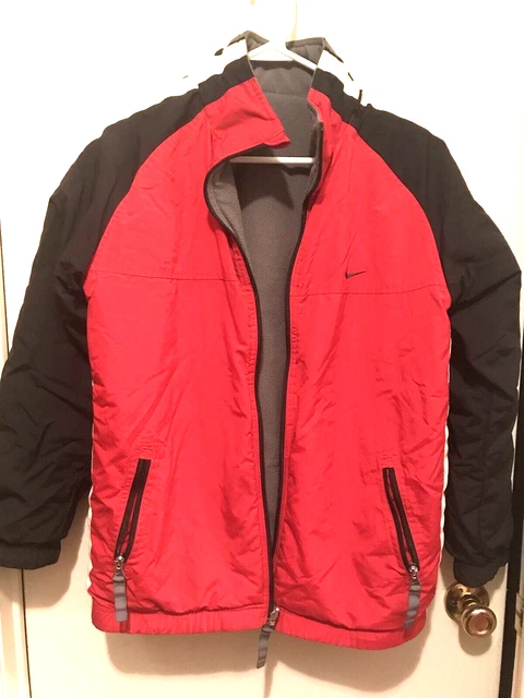 Nike Reversible Coat Youth Windbreaker Puffer Jacket Fleece Red Gray Zip RARE