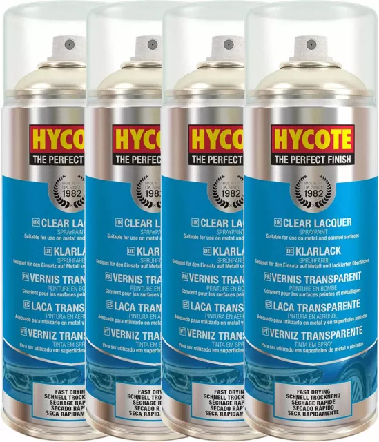 CLEAR LACQUER SPRAY PAINT HYCOTE AEROSOL HIGH GLOSS COATING FAST DRYING 400ML x4