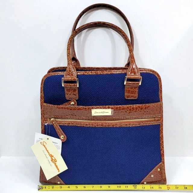 Samantha Brown Large Computer / Travel Bag Croco Embossed Navy Brown NWT