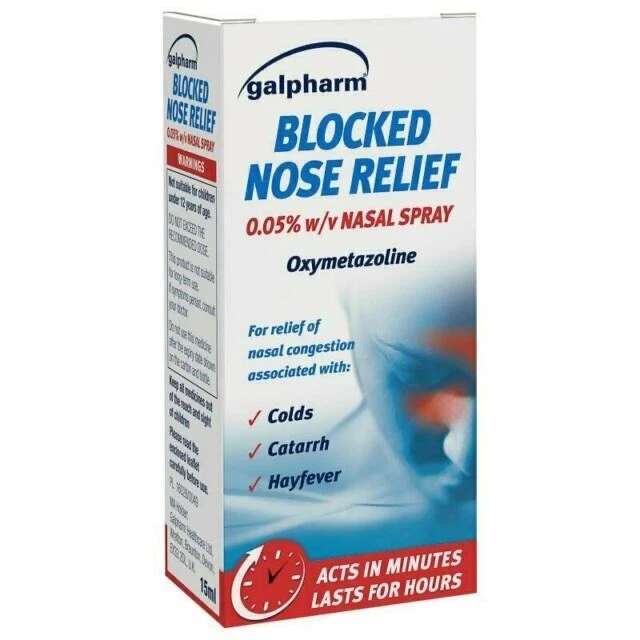 GALPHARM BLOCKED NOSE hayfever Relief Nasal nose Spray 15ml (Vicks Sinex) £4.99 PicClick UK