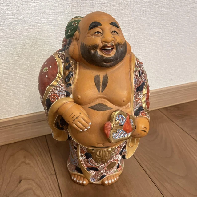 HOTEI BUDAI GOD KUTANI Pottery Statue 10.6 inch MEIJI Japan Vintage Figurine