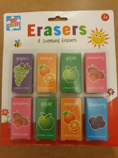 8 Erasers Rubber Kids Children Party Bag Filler School Stationery Colourfull